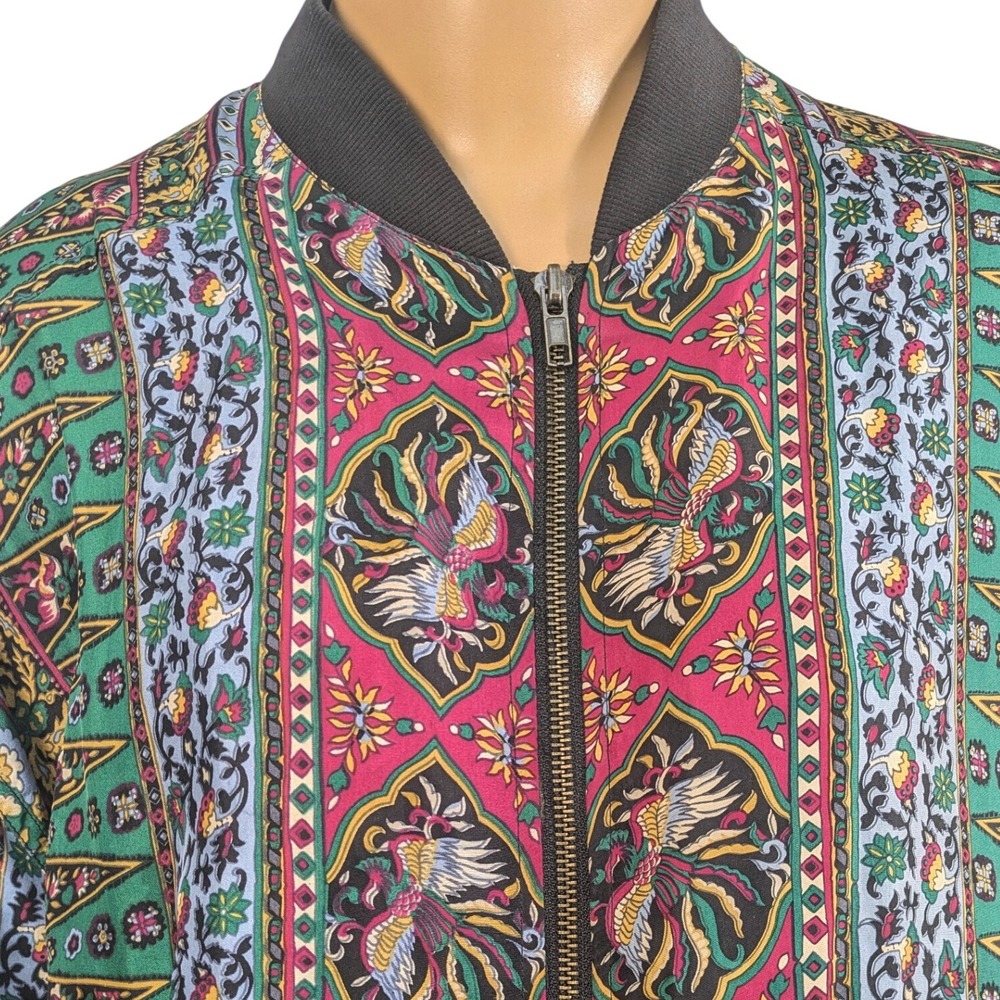 Silk Club Vintage Paisley Floral Print Silk Bomber Jacket Zip Up Sz S - Picture 3 of 7